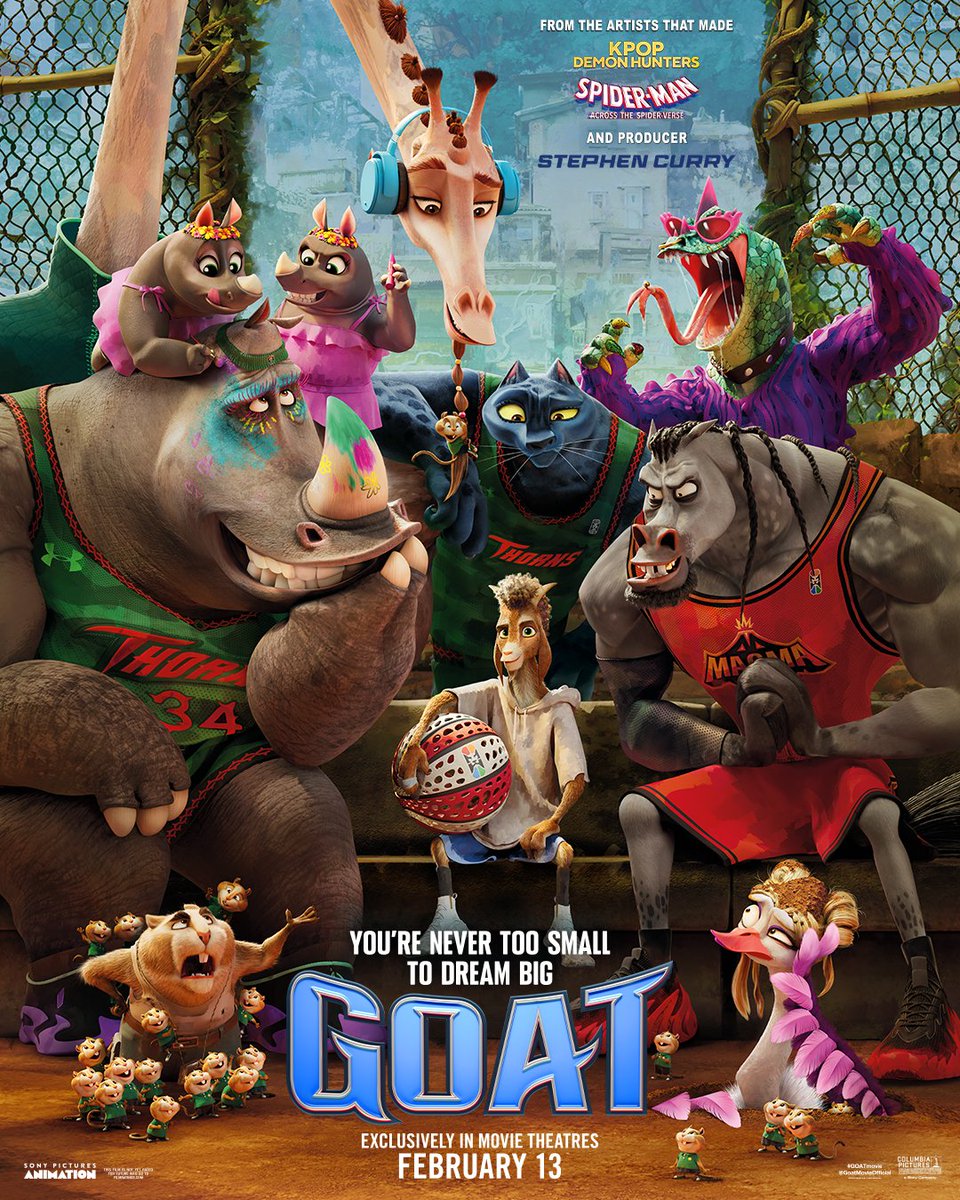 GOAT | 2026

Una película bastante genérica, con genial animación, que eligió estilo en lugar de sustancia.
La historia no se toma siquiera un segundo para respirar y mete todos los tropos de películas deportivas posibles en 100 minutos, por lo que ninguna idea llega a asentarse.