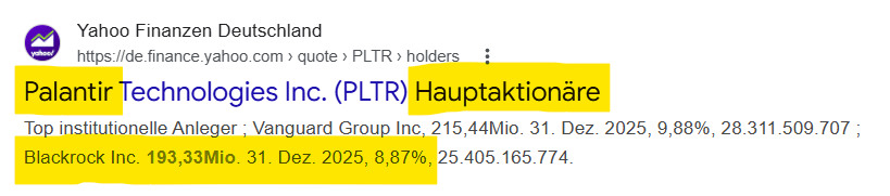 Merz war Aufsichtsratsvorsitzender von BlackRock Deutschland und hat möglicherweise weiterhin BlackRock-Aktien. 

BlackRock ist Miteigentümer von Palantir. 

Merz könnte also Anteile von Palantir halten, zumindest indirekt. 

Wäre das eine bedenkliche Verstrickung?