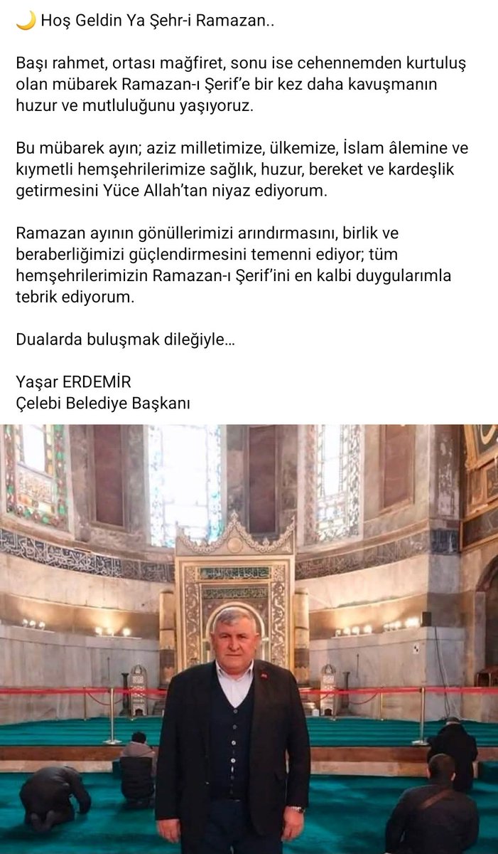 YAARERDEMR1's tweet photo. 🌙 Hoş Geldin Ya Şehr-i Ramazan

Bu mübarek ayın; aziz milletimize, ülkemize, İslam âlemine ve kıymetli hemşehrilerimize sağlık, huzur, bereket ve kardeşlik getirmesini Yüce Allah’tan niyaz ediyorum.. https://t.co/httI7bnxHg