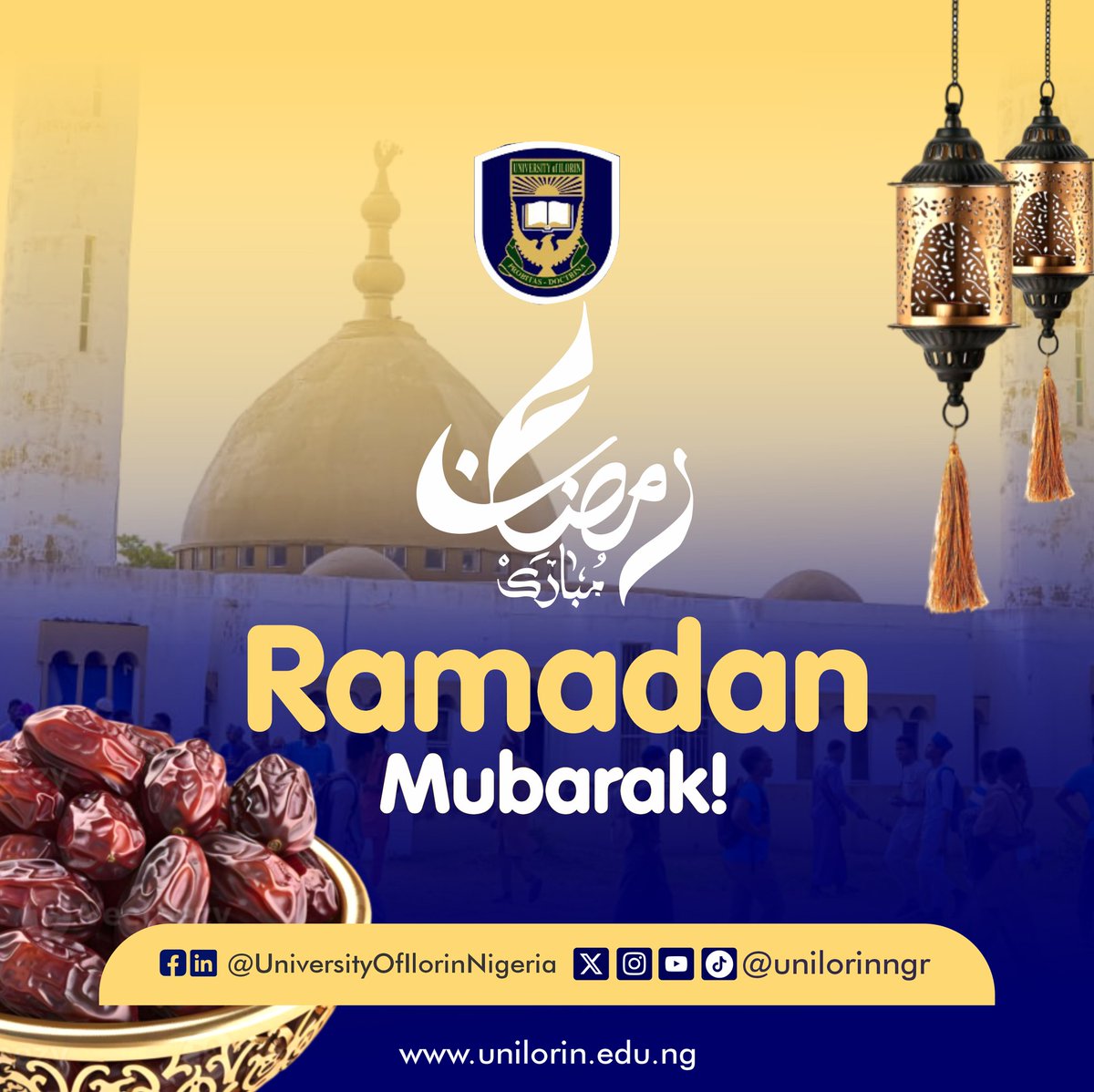 Ramadan Mubarak from the University of Ilorin!

#Ramadan | #UNILORIN | #ProbitasDoctrina | #BetterByFar🎓