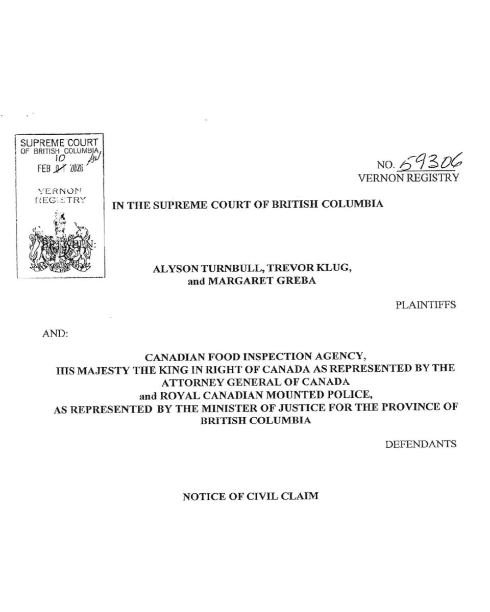 BREAKING: Universal Ostrich Farms Neighbours File Civil Claim Against CFIA and RCMP
___

FOR IMMEDIATE RELEASE

EDGEWOOD, British Columbia - Feb 17, 2026

Universal Ostrich Farm Neighbours File Civil Claim Against CFIA and RCMP

The owners of a privately owned 28-acre residential