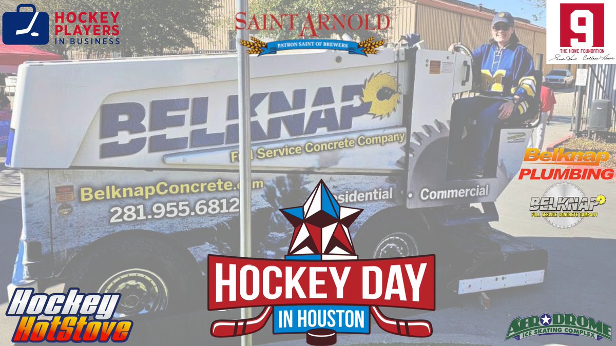 We are pleased to share that through the ongoing partnership with Belknap Plumbing Systems Inc and Belknap Concrete Cutting &amp; Drilling allows for hockey fans of all ages to take pictures on a Zamboni at Hockey Day In Houston 2026!

We thank Belknap Plumbing Systems Inc and