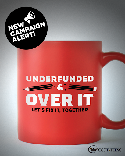 osstf's tweet image. Starved budgets, crowded classrooms, and poor working conditions have got to go. Our latest campaign reflects just that. 

If you’re feeling underfunded, over it, and ready to take action, join now: underfunded.ca
