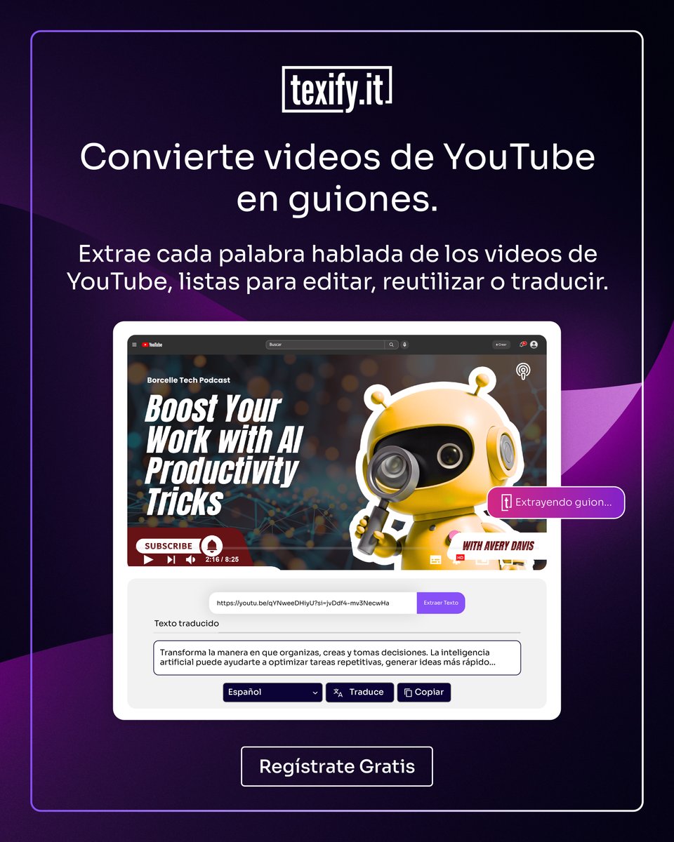 texifyit's tweet photo. La mayoría de los videos en YouTube están subutilizados.

Si publicas contenido en video pero no extraes el guion, estás dejando valor sobre la mesa.

Texifyit convierte cualquier video de YouTube en texto 

Regístrate gratis 👇
https://t.co/rfckdgy7a0

#YouTubeTips #Texifyit https://t.co/ZH2nD10qQH