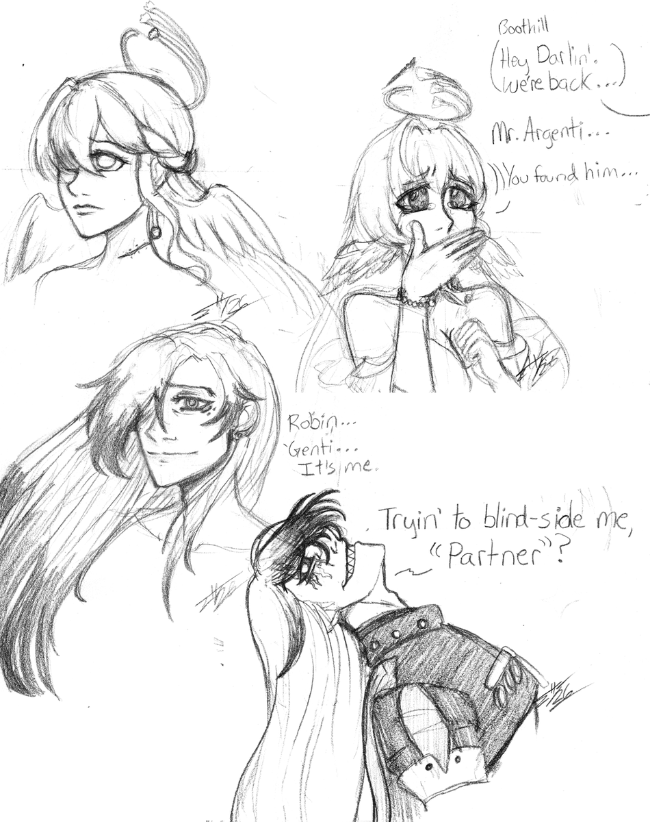 The_Kat_Warrior's tweet photo. Some #HonkaiStarRail  with some implied #robinhill (and a tiny bit of Argentihill if you squint).

I follow the headcanon that his right eye is fucked up but functional. I hadn't seen any art of Robin's neck scar yet, so I took a crack at that, too. #boothill #hsrRobin https://t.co/fNKmYN6g9i