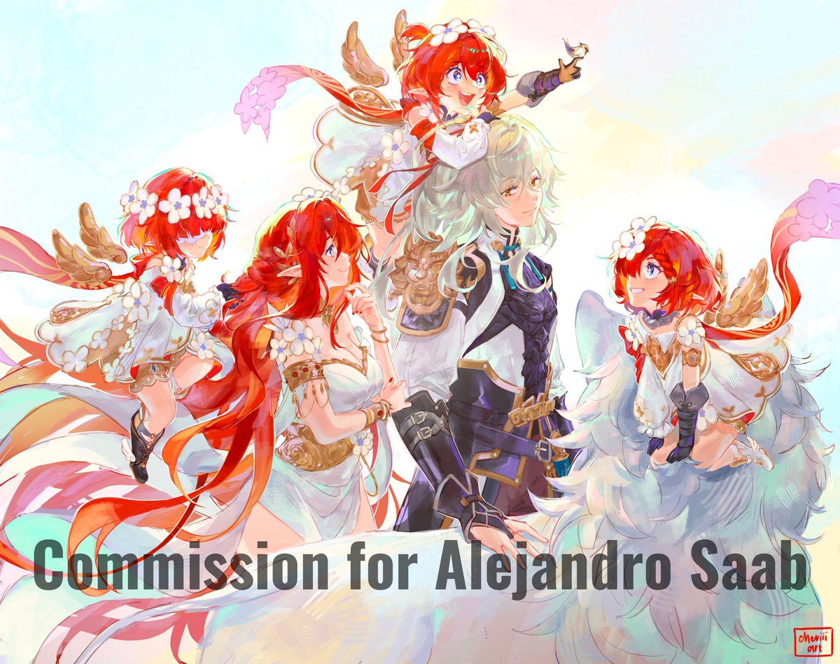 I commissioned this beautiful art piece done by <a href="/cheriiiart/">Cheri 🍓</a>  to celebrate the fact that <a href="/HaybaleVoice/">Hayden Daviau 🚀🌸</a> got cast in Honkai Star Rail!

We don't get to be in a lot of projects together, and even though Jing Yuan and Tribios never interacted I thought it would just be nice to