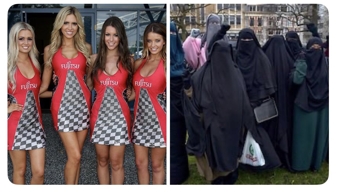 La foto de la izquierda expresa la denigración de la mujer y se prohibio , la foto de la derecha es libertad y empoderamiento de la mujer según este gobierno y se ha votado a favor de seguir usándose
No es broma

#DisfrutenLoVotado