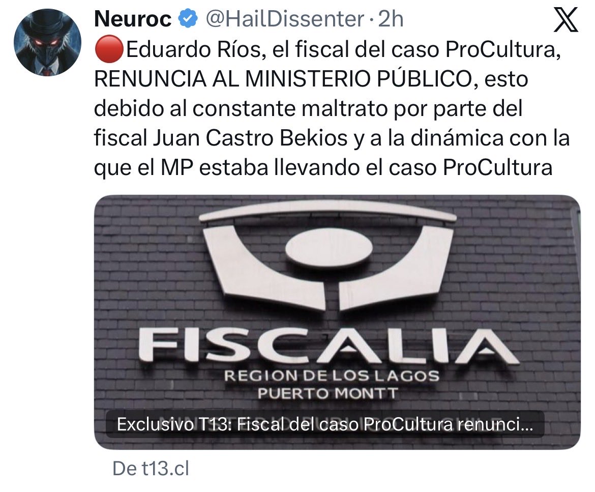El fiscal Regional de #Antofagasta , Juan Castro Bekios, es quien esta saboteando el caso de ProCultura , para que Alberto Larrain y Claudio Orrego no caigan y queden impunes
Eso se llama corrupción 
#Calama #Tocopilla #Mejillones