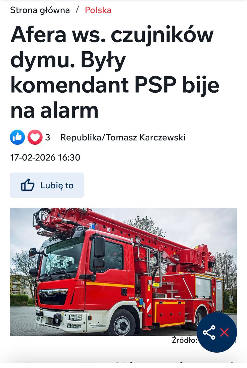 K_Galecka's tweet photo. Pilne - tak powstaje propaganda na X: 
jeden alarmistyczny wpis, potem lawina powtórzeń i „fake news ” gotowy. 
Screen, podanie dalej, emocje — bez weryfikacji faktów.

A fakty są następujące:
wszystkie czujki dostarczone przez dwóch wykonawców spełniają warunki przetargu, w tym wymagania normy EN 14604:2005+AC:2008 oraz posiadają wymagane deklaracje stałości właściwości użytkowych.

Na poprawne działanie czujki wpływa https://t.co/BKlkKo43M1. miejsce instalacji i sposób testowania.
Na tę chwilę do @KGPSP nie wpłynęły żadne potwierdzone informacje o wadliwości urządzeń. 

Jeśli pojawią się zgłoszenia — każdy przypadek będzie sprawdzony.

Zanim kolejny „screen” stanie się sensacją — warto sprawdzić dane. Bezpieczeństwo ludzi to nie jest materiał do politycznych narracji, o czym były komendant PSP @ABartkowiak_PSP powinien szczególnie wiedzieć.