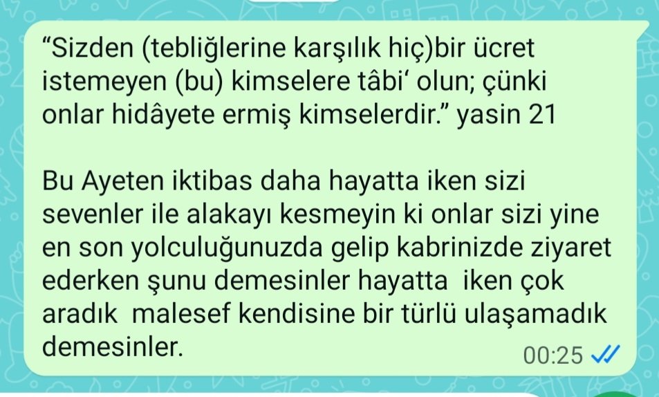 MusabSaygi's tweet photo. “Sizden (tebliğlerine karşılık hiç)bir ücret istemeyen (bu) kimselere tâbi‘ olun; çünki onlar hidâyete ermiş kimselerdir.” yasin 21

Bu Ayeten iktibas daha hayatta iken sizi sevenler ile alakayı kesmeyin ki onlar sizi yine en son yolculuğunuzda gelip kabrinizde.... https://t.co/a2oj1V8vHQ