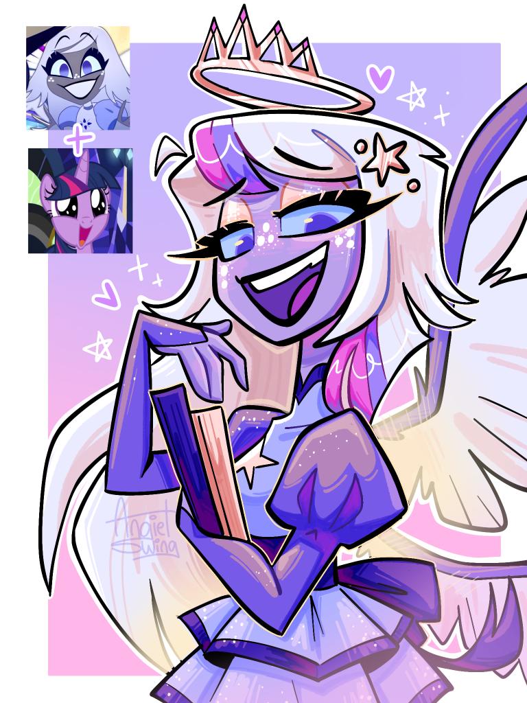 💜✨I feel like she would make a very adorable student uwu ✨💜 
.
#HazbinHotel #EmilyHazbinHotel #TwilightSparkle #mlpfanart #fusion #art #fanart