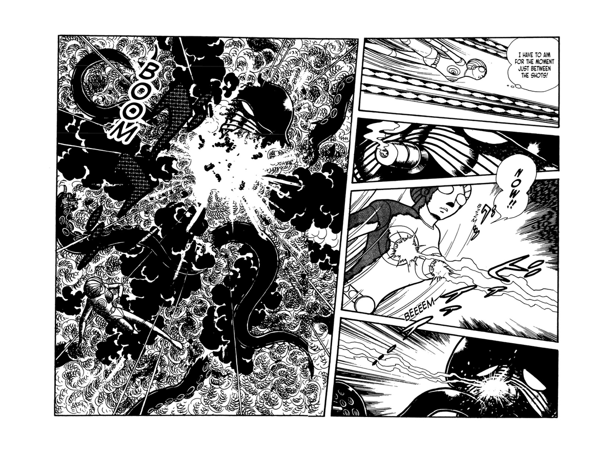 th_0896's tweet photo. Apesar das ressalvas dessa adaptação do Koichi Sakamoto de 009-1, eu sempre dou risada quando vejo q adaptou a "tetralhadora", uma arma utilizada pela Mylene no mangá original de 009-1 e q tbm aparece em outras obras do Ishinomori como Kikaider onde a Bijinder tbm tem essa arma. https://t.co/1QuA7eGEeT