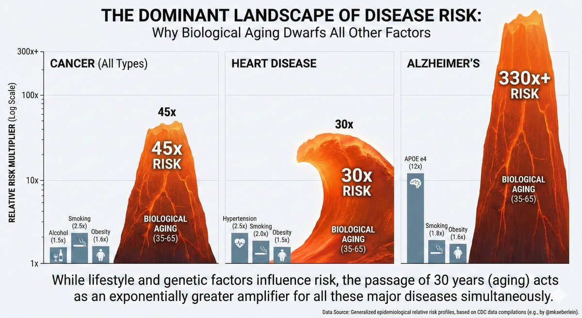 Cure every type of cancer tomorrow. Average life expectancy goes up about 3 years. 

Why so little? Because aging just hands you heart disease or dementia instead. 

<a href="/mkaeberlein/">Matt Kaeberlein</a> compiled CDC risk data. Between ages 35 and 65, aging raises your risk of cancer 45x, heart disease