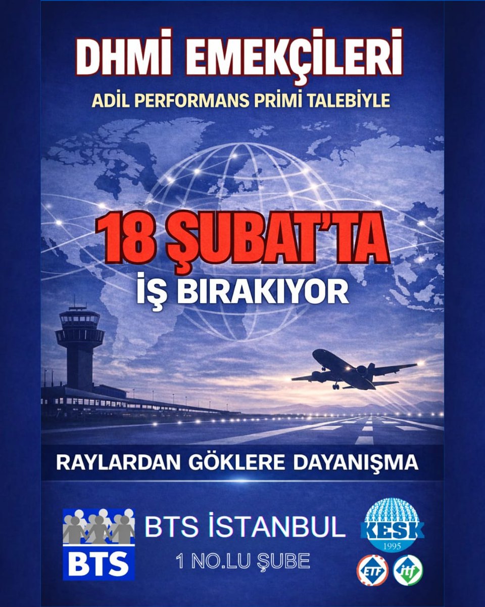 DHMİ emekçileri, adil performans primi taliş bırakıyor.
Bu karar, emeğin karşılığını alma mücadelesinin meşru bir ifadesidir.
Demiryolu emekçileri olarak emek mücadelesinin bir bütün olduğuna inanıyor, DHMİ emekcilerinin haklı talebini destekliyoruz. #18şubattaişyokeylemvar