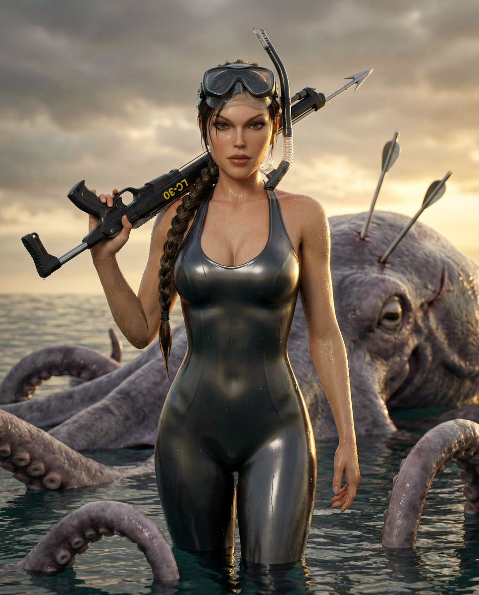 Lara Croft shares new photo with a slain kraken:

“He was a bit clingy for my taste.”