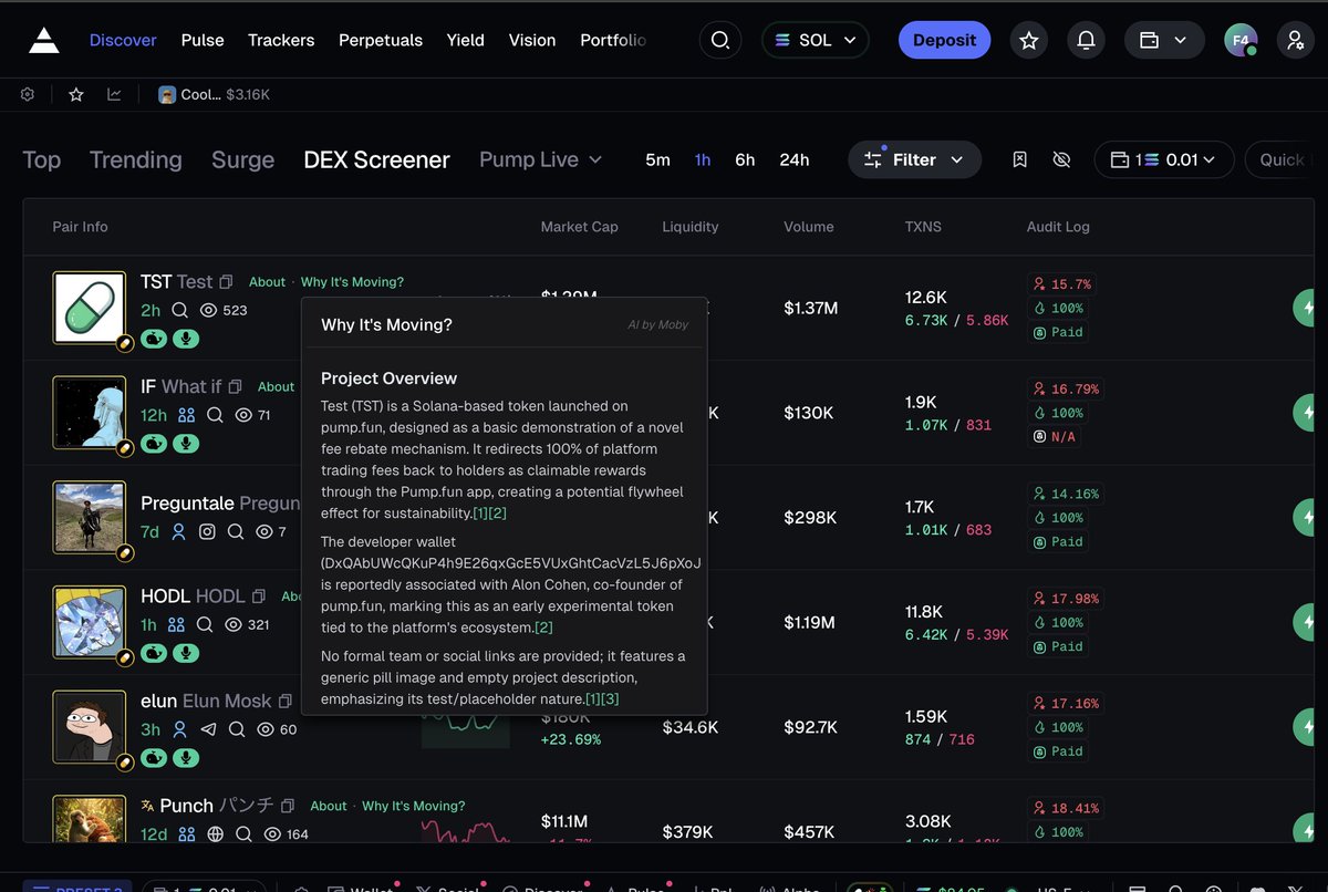 assetdash's tweet image. The @MobyExtension is really powerful.

Already knows $TST is a new "pump cashback" coin. 

Extension works on Axiom, Terminal, GMGN, and DexScreener.