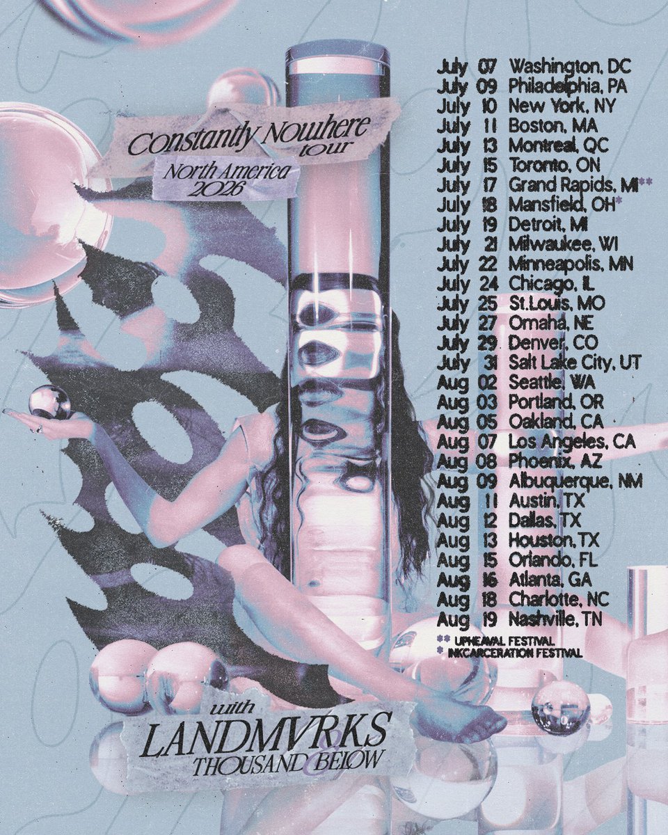 • <a href="/ThousandBelow/">Thousand Below</a> will support Poppy on the 'Constantly Nowhere' tour alongside <a href="/LANDMVRKS/">𝐋𝐀𝐍𝐃𝐌𝐕𝐑𝐊𝐒</a> this July-August! 

Tickets on-sale Friday Feb.20th at 10:00AM local time
