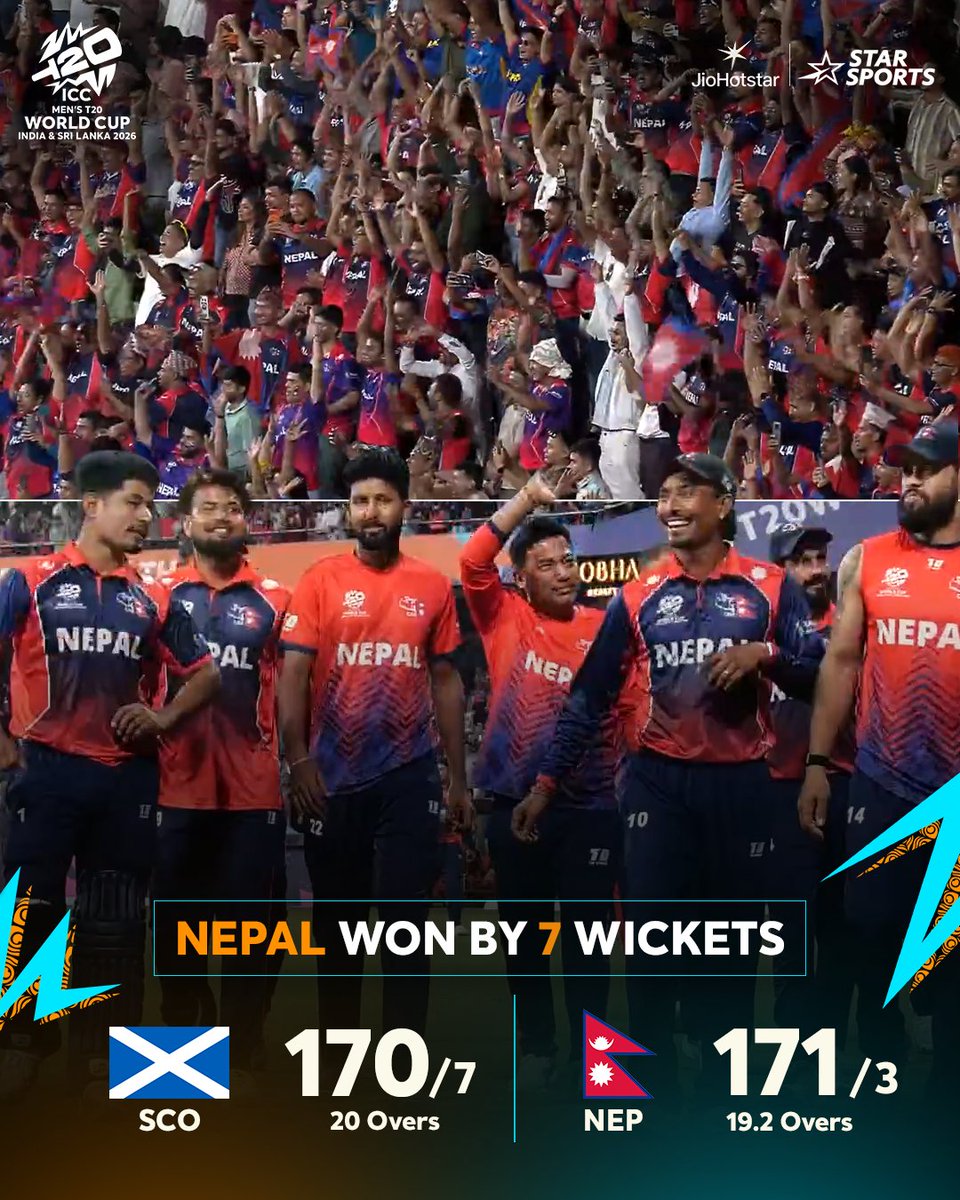 The magic of the ICC Men’s #T20WorldCup! 👏

Nepal register their first victory of the tournament after 12 long years! 💪🙌

Watch highlights ➡️ hotstar.onelink.me/UsKp/925bz38r