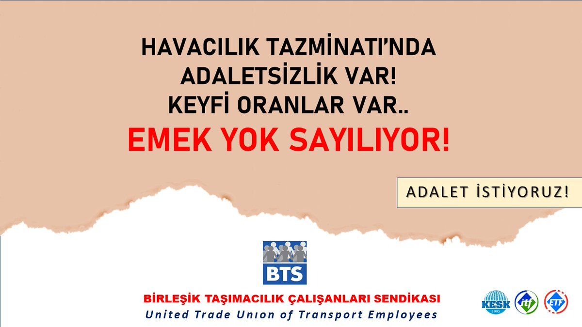 btsistanbul's tweet photo. Havacılık tazminatında adaletsizlik var! Keyfi oranlar var.. 
EMEK YOK SAYILIYOR!
#18şubattaişyokeylemvar
@UABakanligi @tcbestepe 
@a_uraloglu
@dhmikurumsal
@ecakmakdhmi
@ITFglobalunion 
@ETF_Europe
@KESK1995
@BTSGENELMERKEZ 
@btshavacilik https://t.co/Rs044WG2Uh