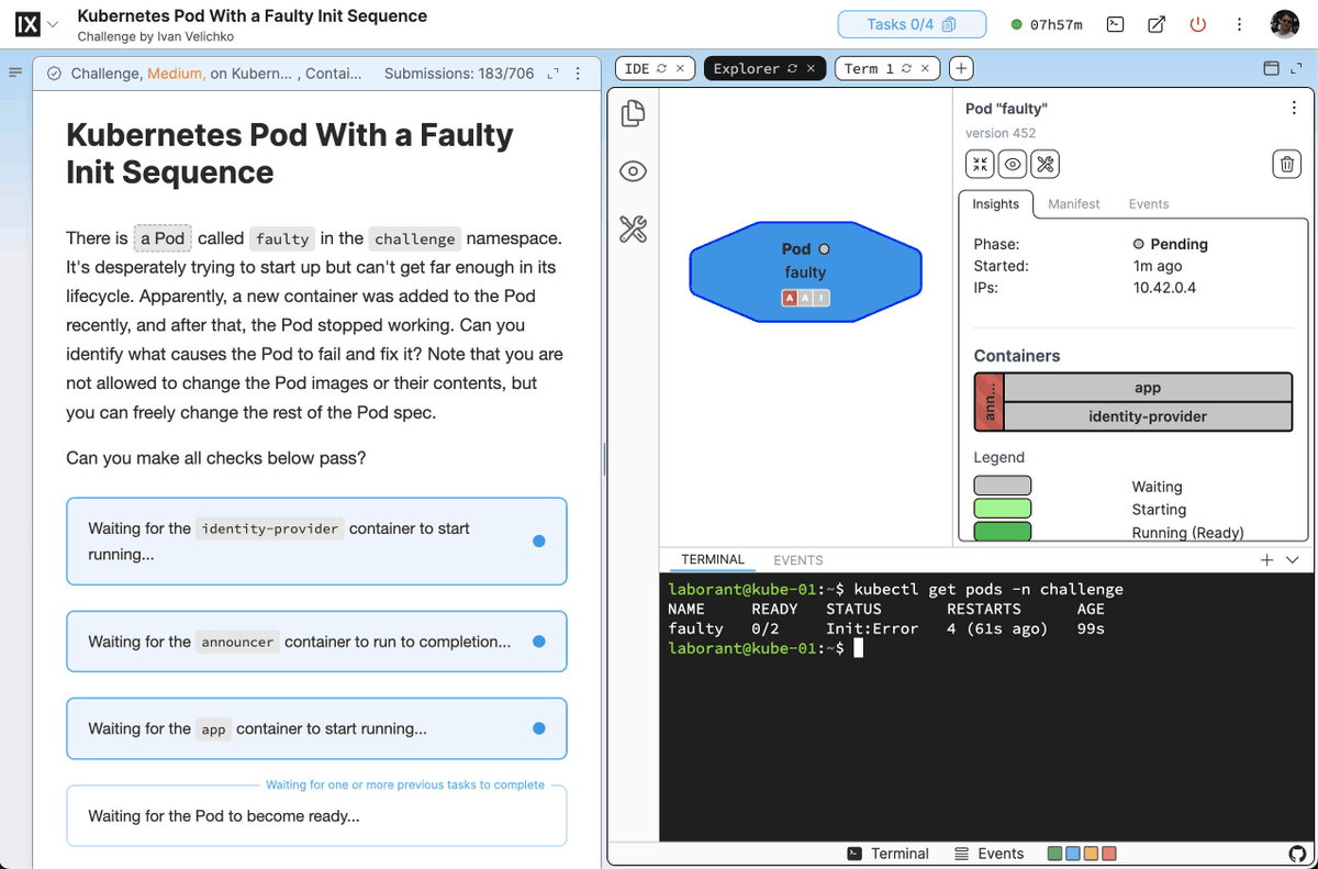 iximiuz's tweet image. Learn Linux, networking, containers, and Kubernetes by solving hands-on problems 🛠️

A curated collection of over 100 carefully crafted challenges - with interactive checks, clear diagrams, and helpful theoretical references.

Like LeetCode but for DevOps labs.iximiuz.com/challenges