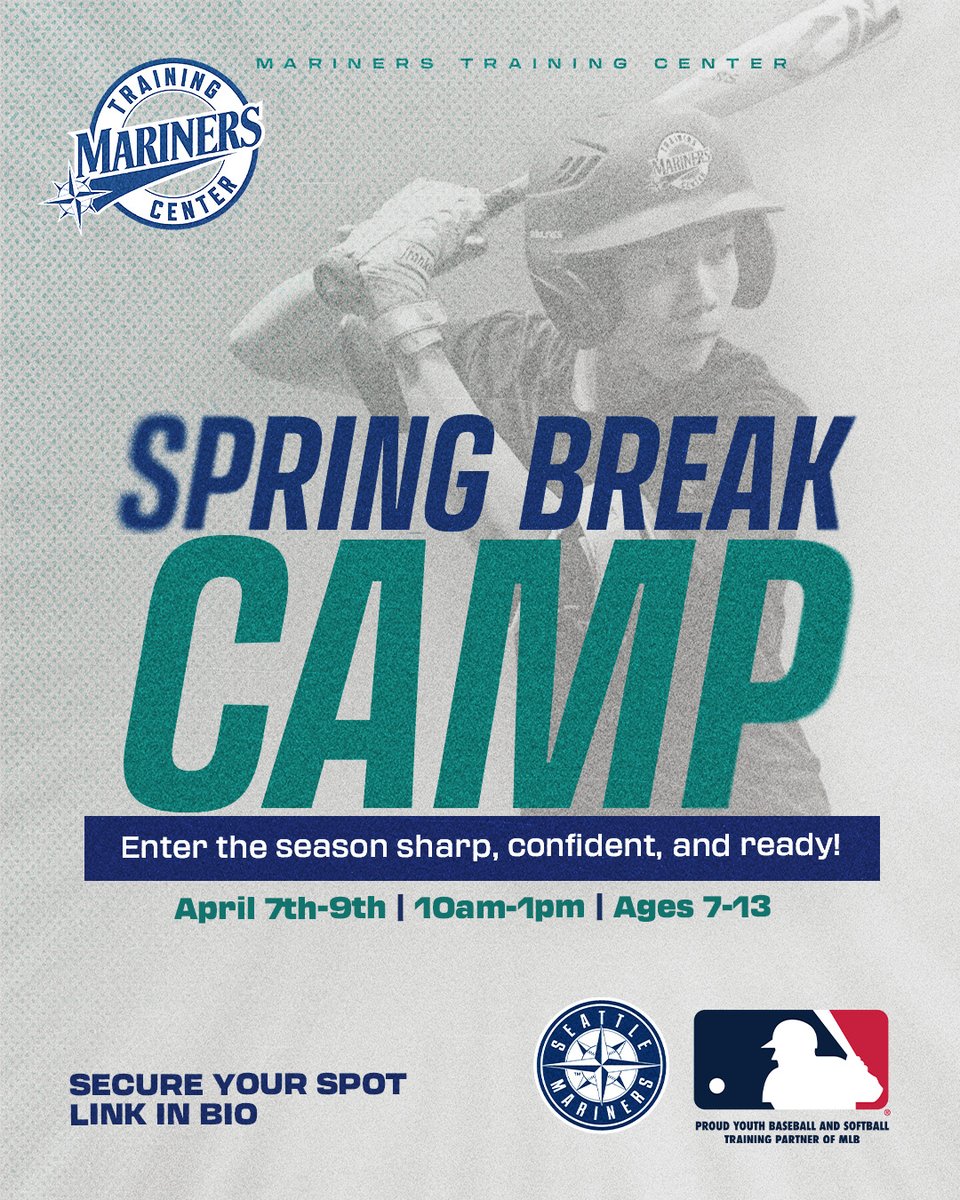 Mariners_TC's tweet photo. Looking for spring break plans? We’ve got you covered ⚾️
 
Join us at Mariners Training Center for our Spring Break Camp! Four days of skill work, reps, competition, and fun with our instructors.
 
🔗Register through the link in our bio today. Spots won’t last long! https://t.co/VWbUosN9VY