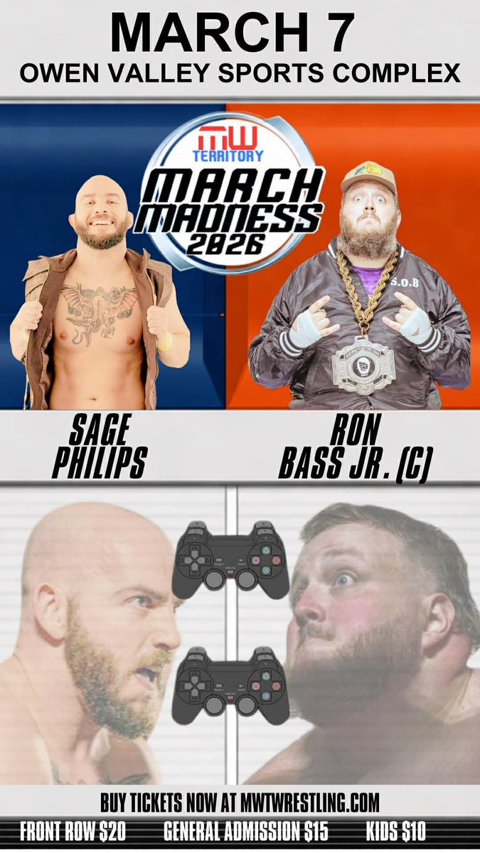 mwtwrestling's tweet photo. MWT: March Madness 2026 
March 7th
MWT Championship Chain is ON THE LINE.

MWT Ring Holder & #1 Contender “The Ring Wizard” Sage Philips looks to be the one to dethrone MWT Champion “The Son of a S.O.B.” Ron Bass Jr., who has beat everyone in his path.

Only one man can walk out holding the MWT Championship Chain.

Who will it be?

March 7th
Spencer, IN
Owen Valley Sports Complex
Doors Open 6:30pm
Showtime 7pm
Alcohol 21+!

🎟️: https://t.co/0yaNcyXEPv