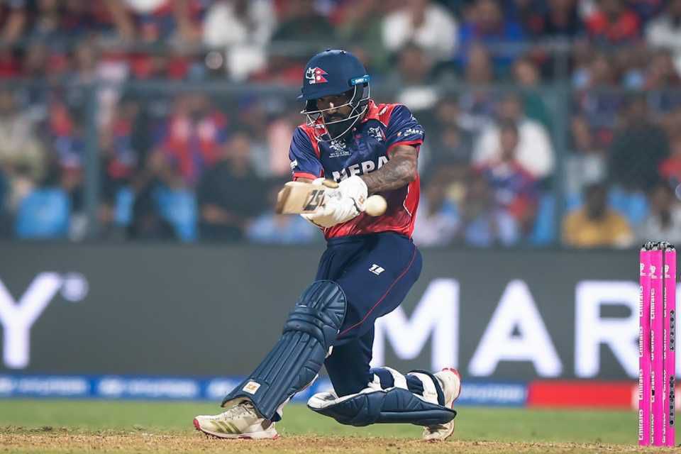 IsbUnited's tweet photo. A staggering knock by Dipendra Singh Airee as Nepal chased down Scotland's 170 scoreline

Our latest addition to the #RedHotSquad is in Red Hot form 💥

#SCOvsNEP #UnitedWeWin #DimaghSe https://t.co/2gVtSdKltM