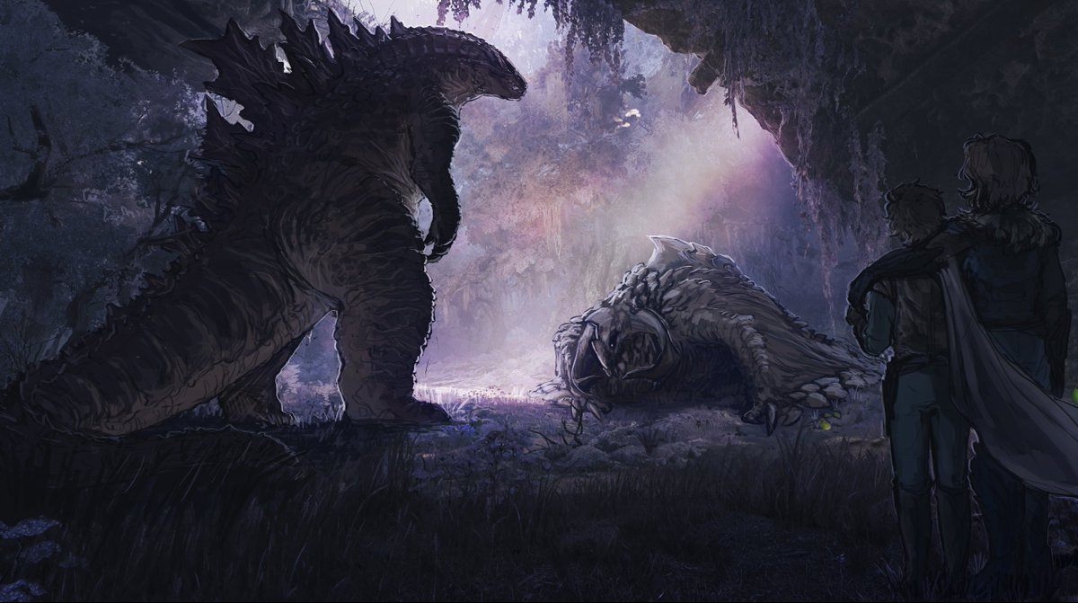 "Destructive as monsters can be, even the ravenous White Wraith knows when to finally yield against a force of nature. Like a knight pledging his allegiance towards a King, Arkveld bows its head towards Godzilla.”

Godzilla v Monster Hunter Part 3