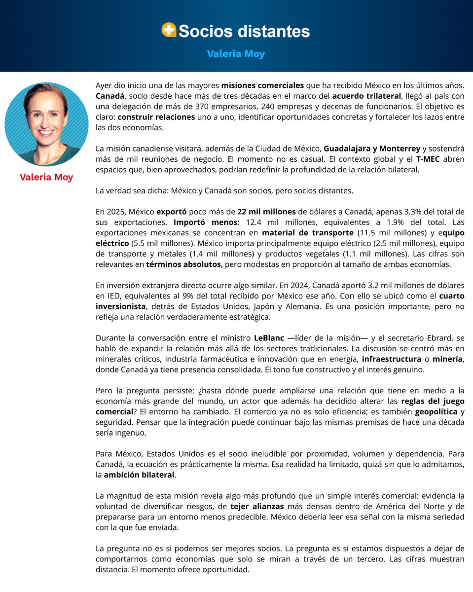 Ayer inició la conversación entre cientos de empresarios canadienses y mexicanos. Somos socios, sí, desde hace años, pero un poco distantes. Aquí unas líneas al respecto en <a href="/El_Universal_Mx/">El Universal</a>: