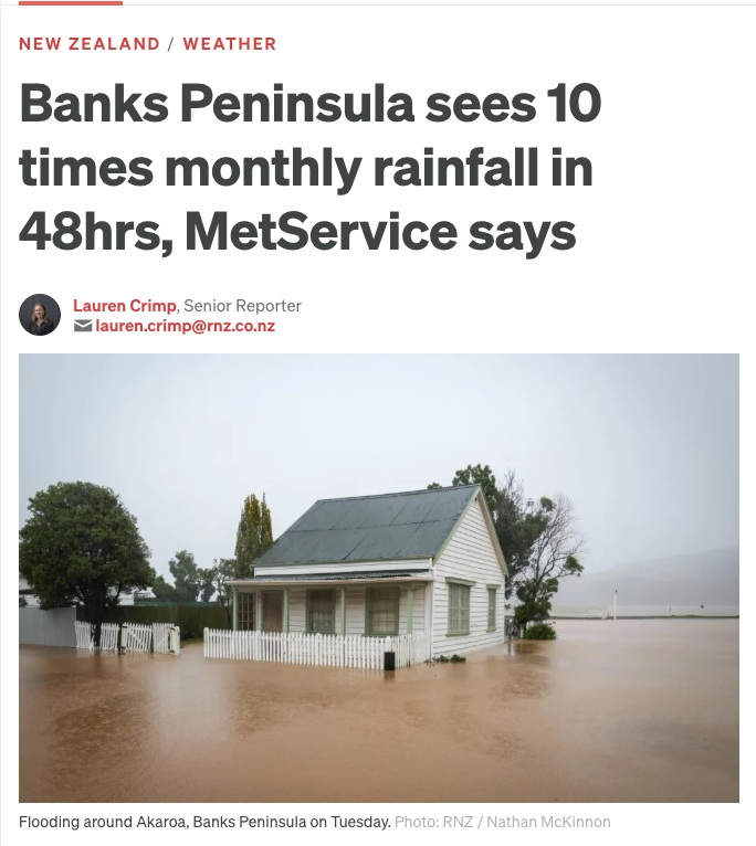 nickofnz's tweet photo. This is what the #climatecrisis looks like.

Banks Peninsula has been hammered by nearly 10 times the average monthly rainfall in just 48 hours. A state of emergency remains, with some left without electricity, safe drinking water and cell coverage.

As bad as it is, this is just a taste of things to come. 

We know the climate crisis will get worse, but how much worse is still up to us.

Join the call for climate action now👇