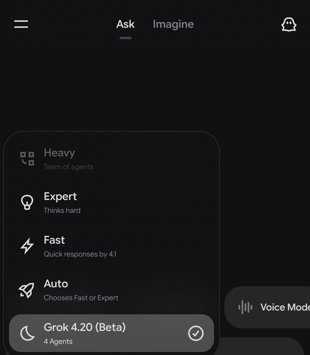 BassHead808JS's tweet photo. @Polymarket Just updated the Grok app on android, seems to be there when selecting a model. https://t.co/veif1P5NnG