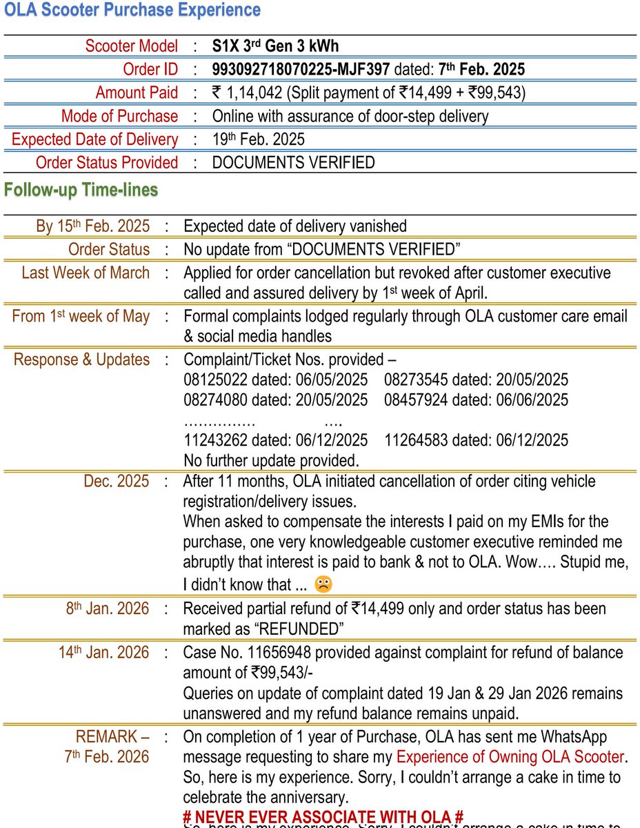 thoudammani's tweet photo. @OlaElectric Not just ₹3000/month but ₹10,000/month I have paid on EMIs for year for purchase of Ola S1X, only to get cancelled without delivery after keeping in wait for 1 year. Status is now marked refunded without actual refund. https://t.co/2Mywt06vHY