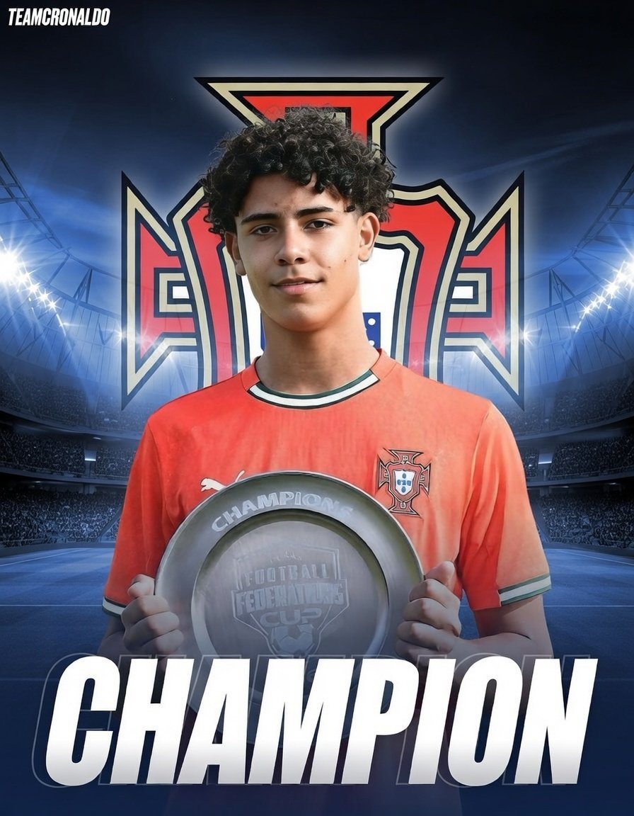 TeamCRonaldo's tweet photo. 🚨 𝗕𝗥𝗘𝗔𝗞𝗜𝗡𝗚: Cristiano Jr. has just won his 3rd trophy with Portugal in less than a year! 🇵🇹🏆 https://t.co/6s6hbv1ktV