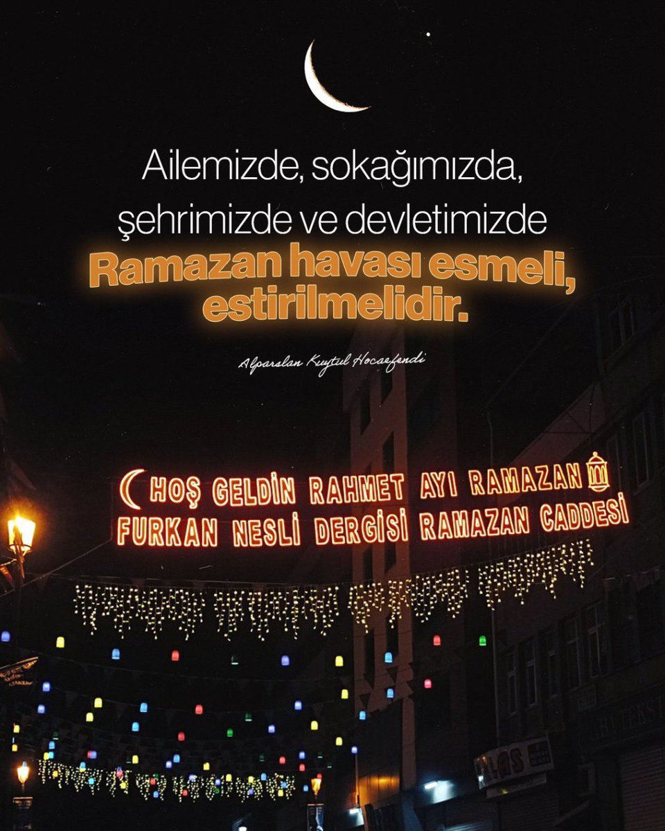 Ailemizde,
Sokağımızda,
Şehrimizde ve devletimizde Ramazan havası esmeli, estirilmelidir.

Alparslan Kuytul Hocaefendi

#RamazanRuhunuYaşat
