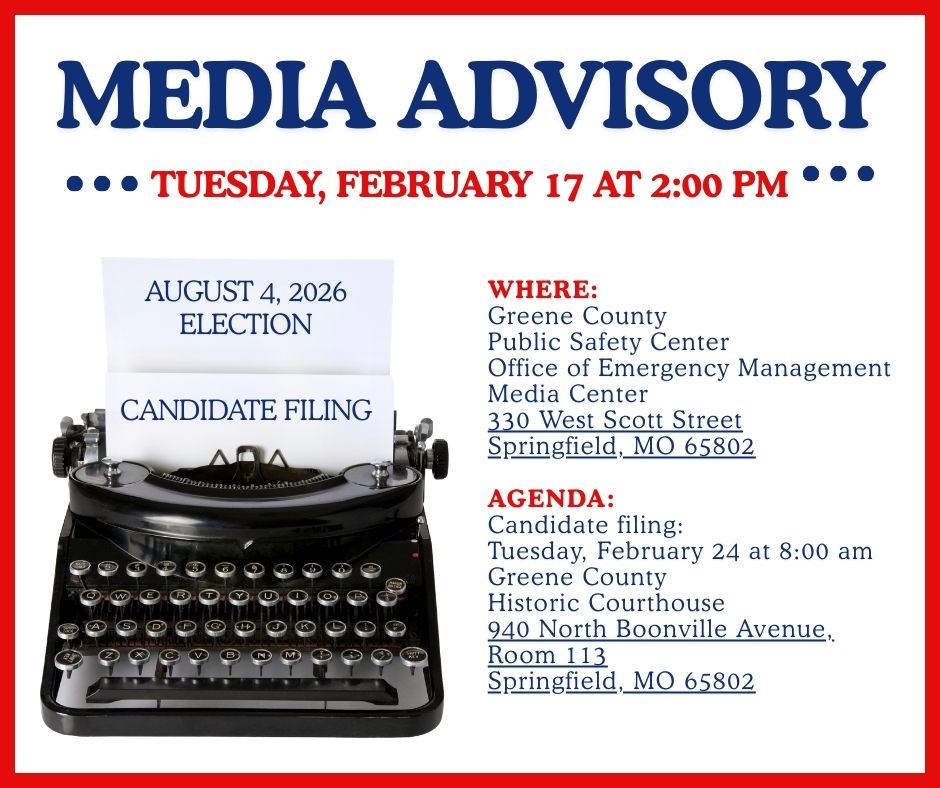greenecovotes's tweet photo. Procedures for candidates filing for a county office or a central committee for their respective party in Greene County for the August 4, 2026 Primary Election will be announced at a news conference on Tuesday, February 17, 2026. https://t.co/gaMjAX9DMu