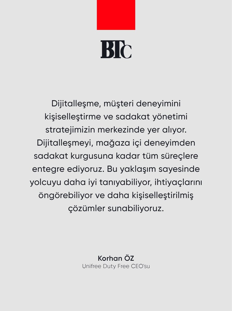 Misafirlerine benzersiz bir alışveriş deneyimini yaşatmayı öncelikli anlayış kabul eden ve Duty Free işletmeciliğinin öncüleri arasında yer alan Unifree Duty Free’nin CEO’su Korhan Öz, Business Türkiye Şubat sayısında.

businessturkiye.com.tr/roportajlar/ge…