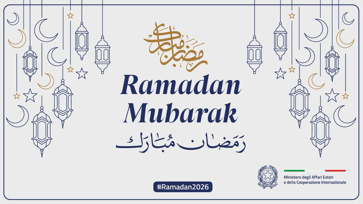 ItalyMFA_int's tweet photo. #ItalyMFA extends its warmest wishes for a happy #Ramadan to Muslim communities in Italy 🇮🇹 and around the world 🌍.

#RamadanMubarak #RamadanKareem #Ramadan2026 https://t.co/fy82kAPUXf