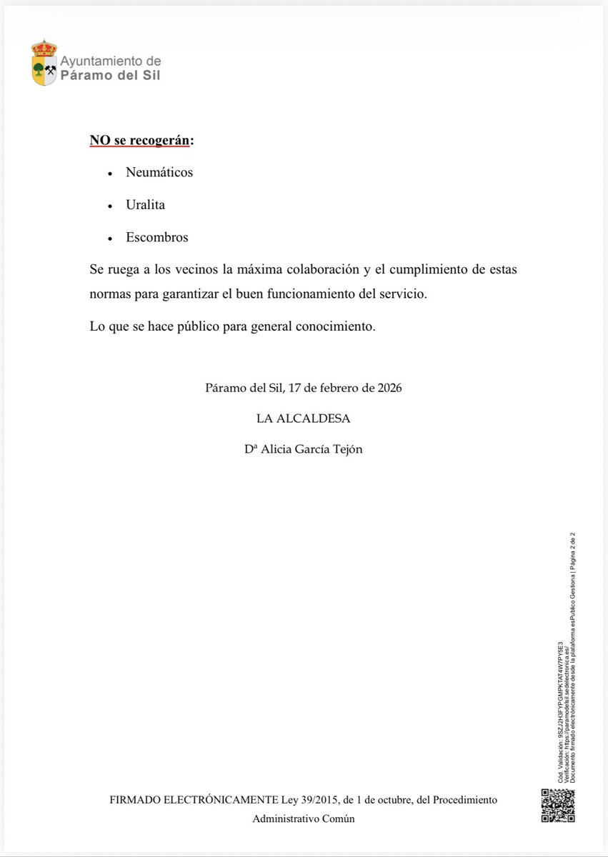 🔊 BANDO DE ALCALDÍA: RECOGIDA DE ENSERES A DOMICILIO‼️

✅ EL SERVICIO COMENZARÁ A PARTIR DE MARZO.

ℹ️ TODA LA INFO EN EL BANDO.