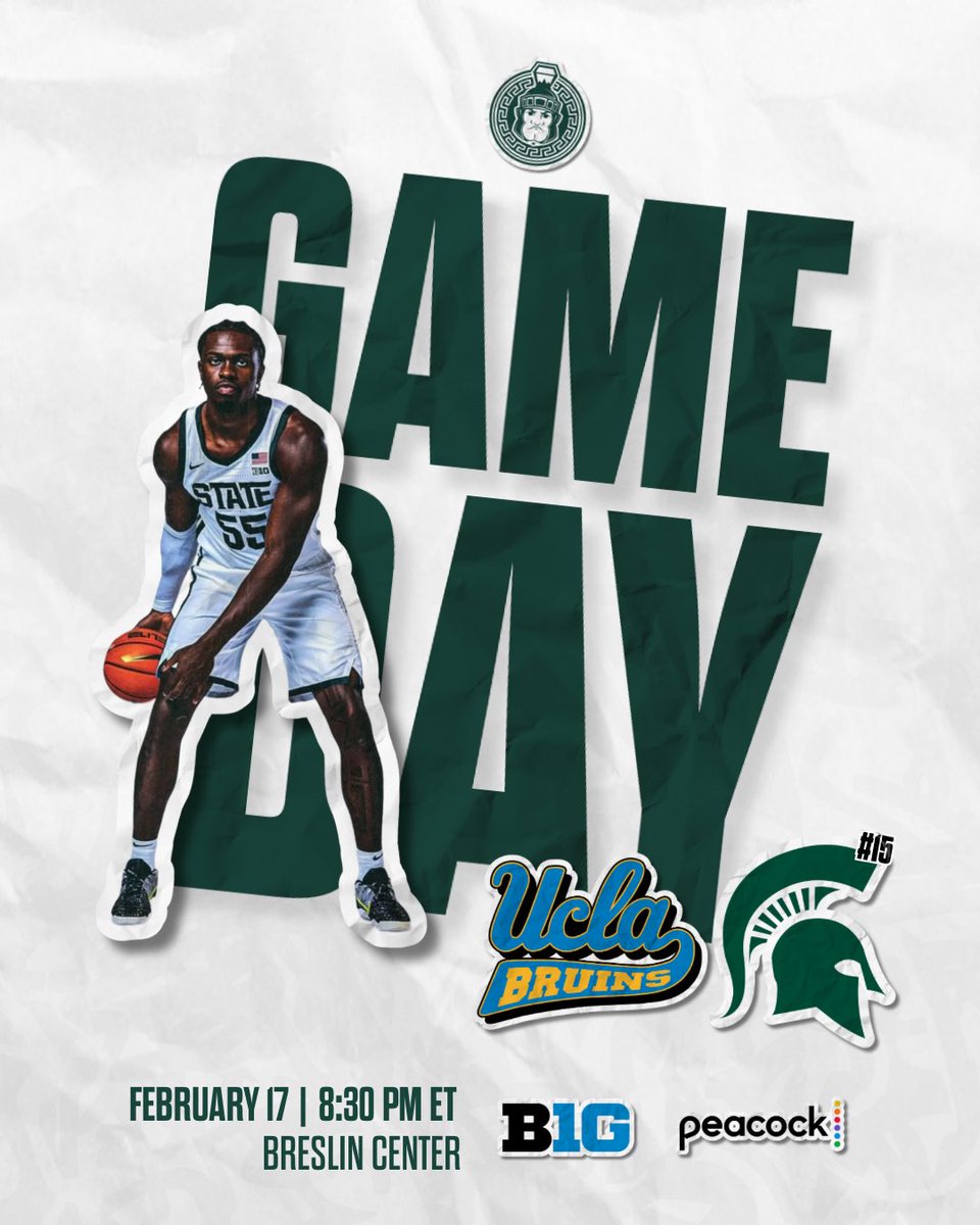 The No. 15 Michigan State (20-5) plays host to UCLA (17-8) tonight in East Lansing.

🕣: 8:30 PM ET
🏟️: Breslin Center
📍: East Lansing, MI, USA
📺: NBC Sports/Peacock 
💰: MSU -8.5 | O/U 139.5 | -425