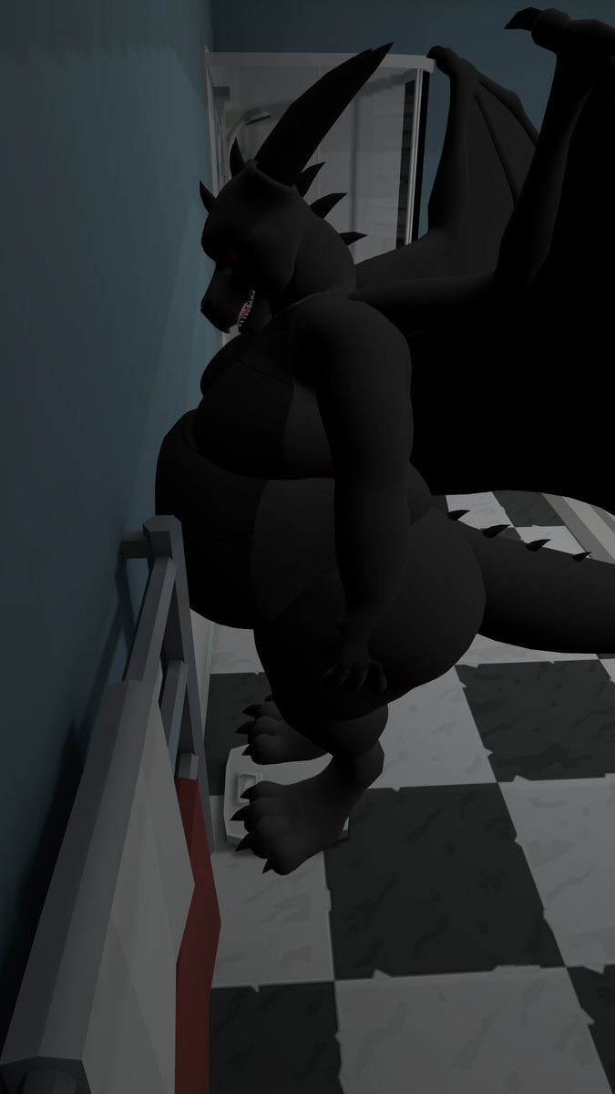 DdraigDerg's tweet image. Okay so two issues:

1) I can't see the weight scales past my belly.
2) my belly has smushed against the wall, blocking my view!