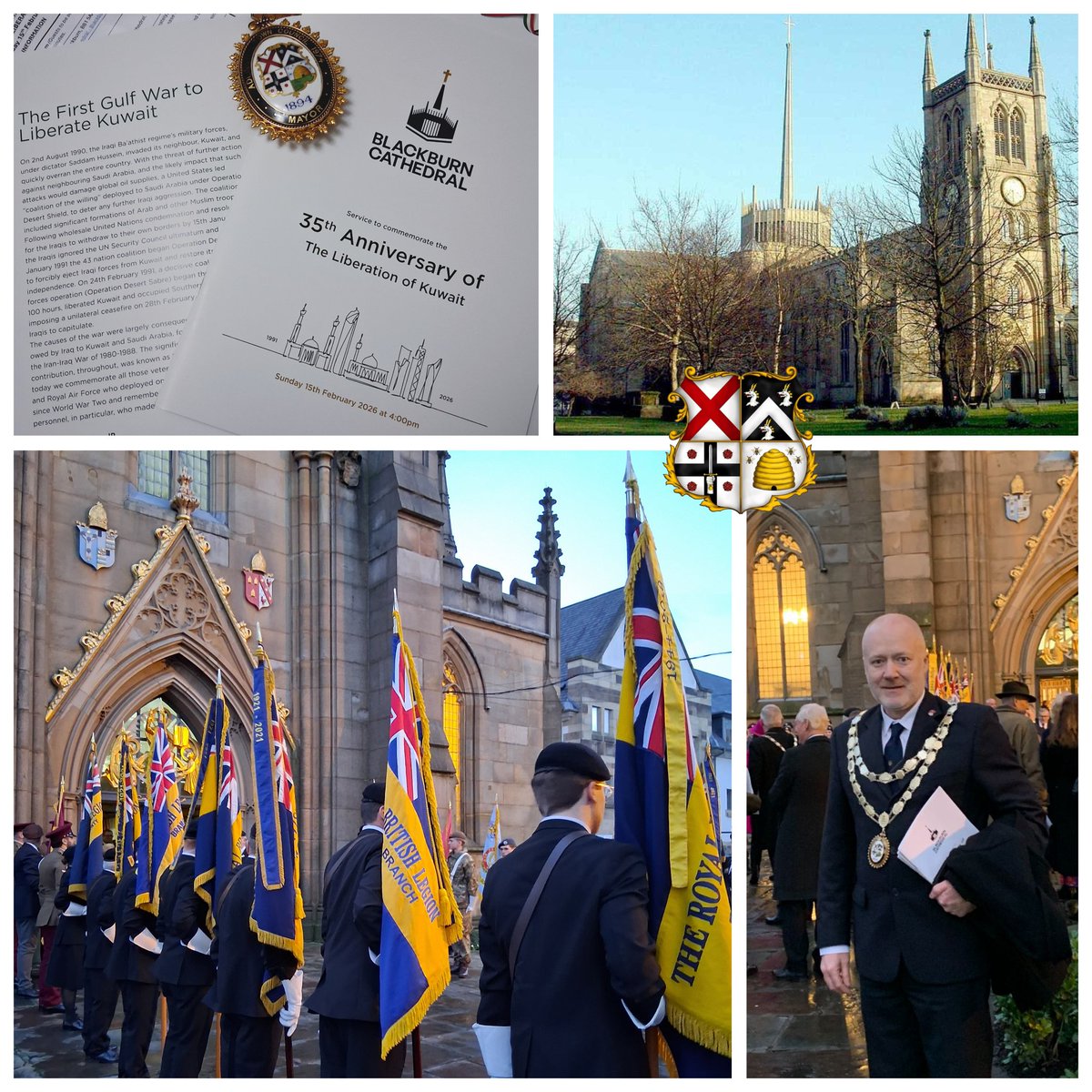 StuartAClewlow's tweet photo. It was an honour to represent #Adlington at a special service at Blackburn Cathedral, to commemorate the 35th anniversary of Operation Granby and Liberation of Kuwait. Op Grandy involved 53,462 British service personnel - 47 made the Ultimate Sacrifice.
#Chorley #opgranby https://t.co/kAPdAEFsX0