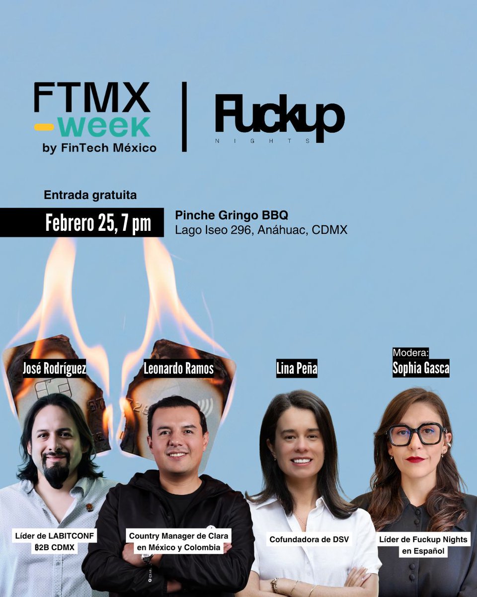 Fuckup Nights 📉 Fintech México Week 🍻 Miércoles 25 de febrero 2026 #CDMX #Fintech #Mexico 🇲🇽 Historias de fraudes que nadie quiso ver; de lo que ocurre cuando un banco pierde su licencia y todo lo que parecía sólido se derrumba. Fracasos reales 🕵‍♂️
luma.com/02t893pf