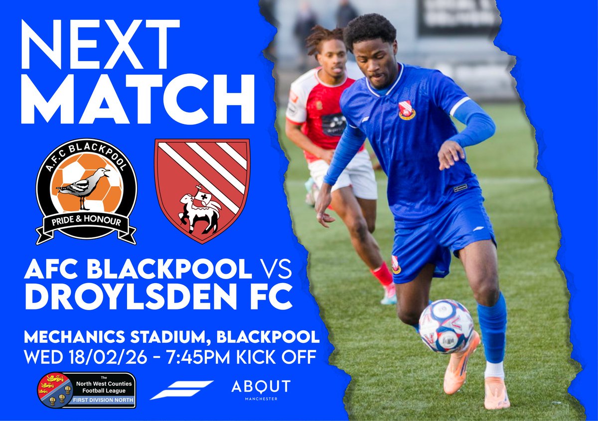TOMORROW!

🆚 <a href="/AFCBlackpool/">AFC Blackpool</a>
🏟️ Mechanics Stadium
📍 FY4 5FH
🏆 <a href="/nwcfl/">The NWCFL ⚽️</a> 1DN
📅 Wed 18th Feb
⌚ 7:45PM KO
🎟️ £6 Adults / £3 Conc
📖 Digital Programme
🍔 Food and Drink

A huge match by the seaside!

#UpTheBloods