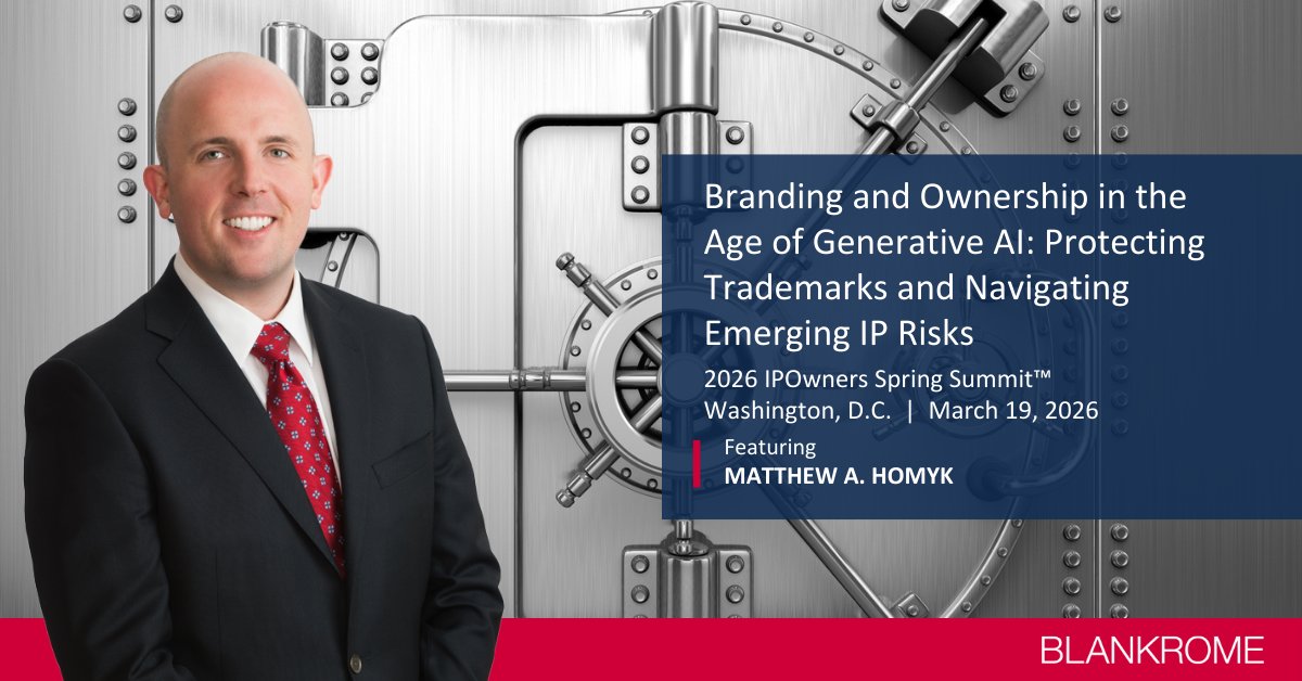 BlankRomeLLP's tweet image. Generative AI is transforming the way brands are created, perceived &amp;amp; protected. Matt Homyk will examine how AI challenges traditional #trademark principles on Thursday, March 19, @IPO’s IPOwners Spring Summit in Washington, D.C. Learn more: bit.ly/4ao9H5X

#aiip #genai