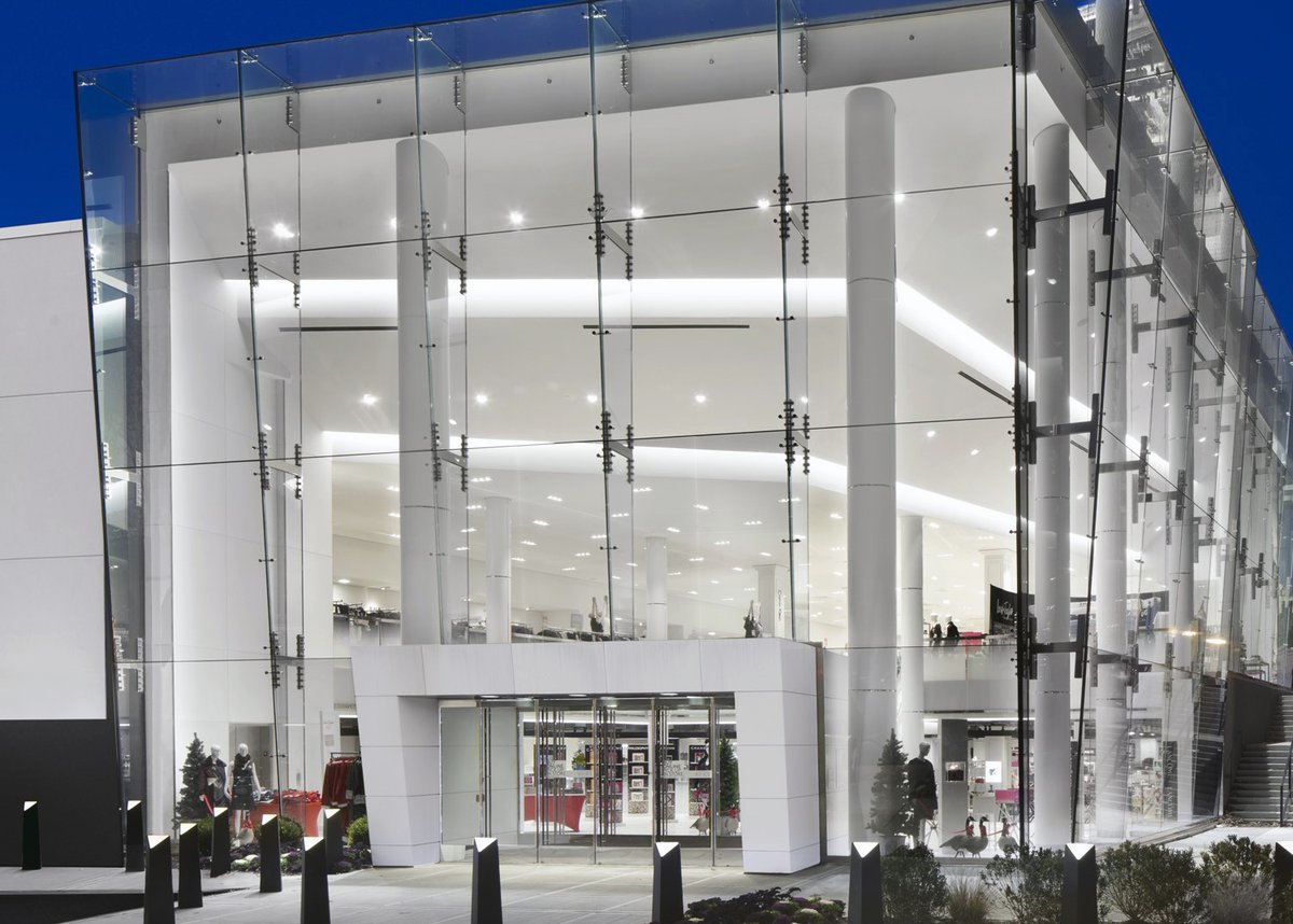 sadev_usa's tweet photo. For this retail façade, the 3 x 3 foot H-shaped splice plates were custom fabricated by SADEV from ½ inch polished steel. Photo Richard Caden. Project: Hudson's Bay Company, Highland Associates Architecture, Craftsman Storefronts &amp; Glass, GC EW Howell Construction Group. #aec https://t.co/0rEwdaOruQ