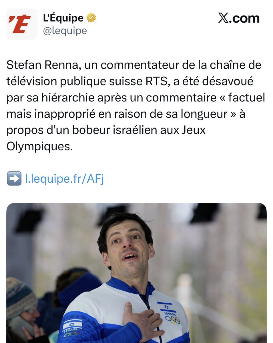 Honte à la RTS
Honneur à Stefan Renna
➡️ l.lequipe.fr/AFj