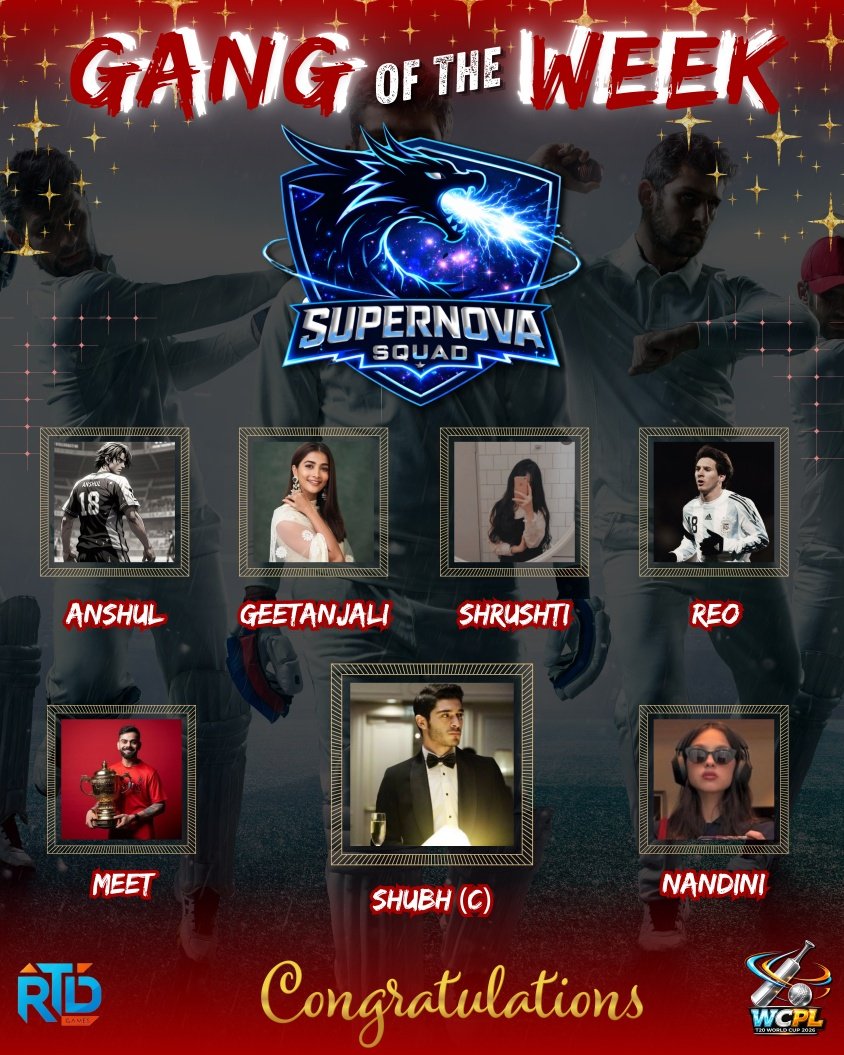 WCPL 4.0 WEEK 4 AWARDS.

Congratulations Supernova Squad for Winning Gang Of The Week 🏆🎉 

Leader:
<a href="/Tweet_karle_yr/">Shubhh</a> 

Members:
<a href="/Shrishti__15/">Srushti</a> <a href="/ajnabi_023/">Anshul</a> 
<a href="/Geet2vm/">Geetanjali ✨</a> <a href="/Sertraline_19/">reø</a> 
<a href="/booksnbarish/">𝘾𝙤𝙛𝙛𝙚𝙚💭</a> <a href="/Meet0724/">Meet</a>

#WCPL
