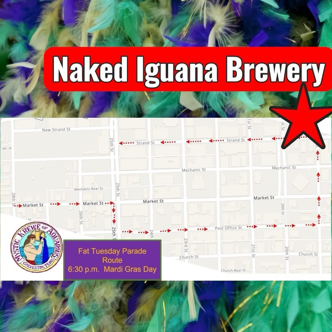 iggynib's tweet photo. Fat Tuesday Iguana Style! 💚💛💜
📍 1828 Strand
🦞 Crawfish 4 PM till gone
🎶 Patrick Olivier 5:30 - 9 PM
🎭 Watch Fat Tuesday Parade Pass 
🍻 King Cake Seltzers till gone
🚗 Free Parking

#nakediguanabrewery #galvestonmardigras #mardigrasgalveston #fattuesday #galveston https://t.co/HoxYpud0q9