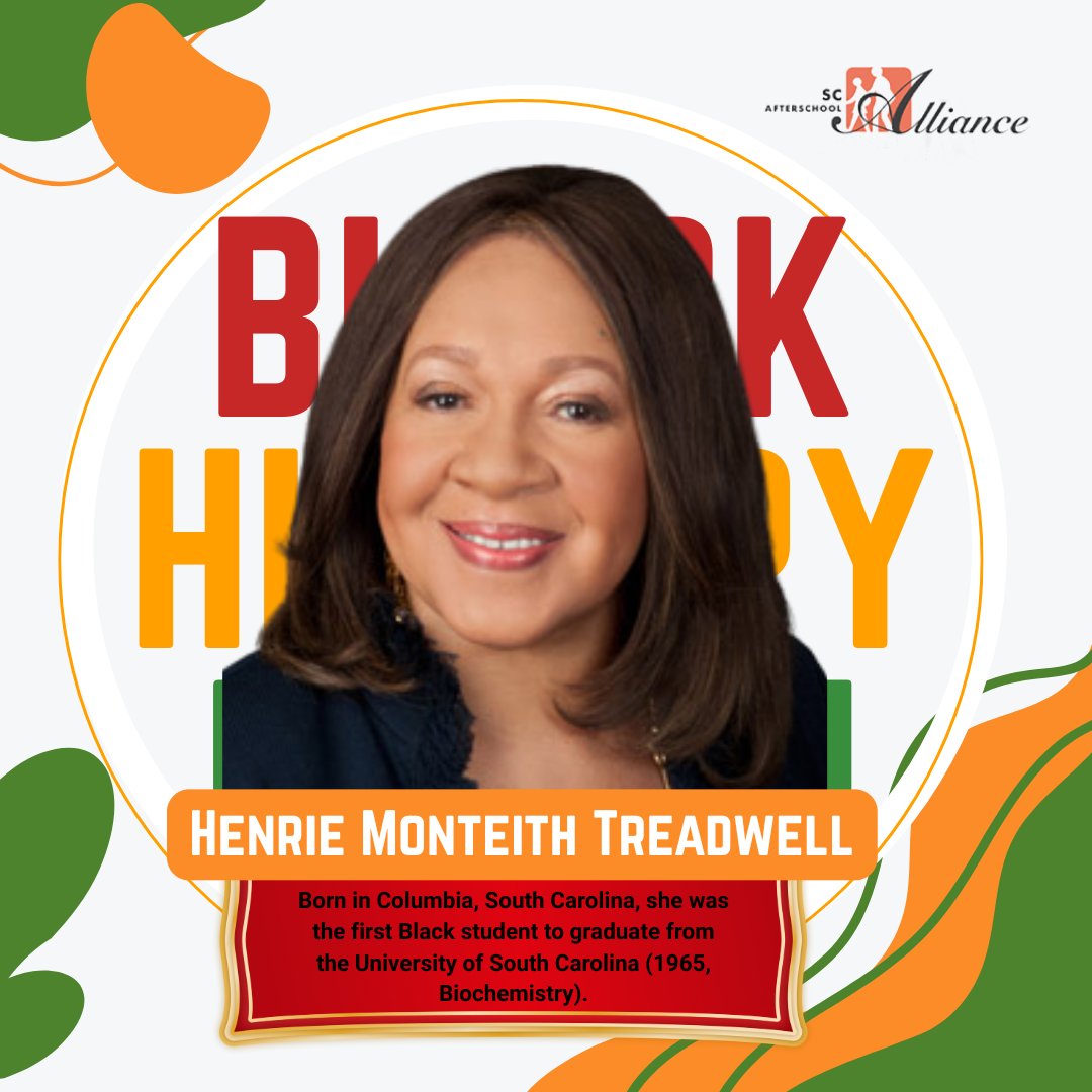 🎉Celebrate Black History Month in your afterschool programs! Henrie Monteith Treadwell, became one of the first African American students to graduate from UofSC earning her bachelors degree in biochemistry. 🧪

View here for more: tinyurl.com/mwtnmp6f