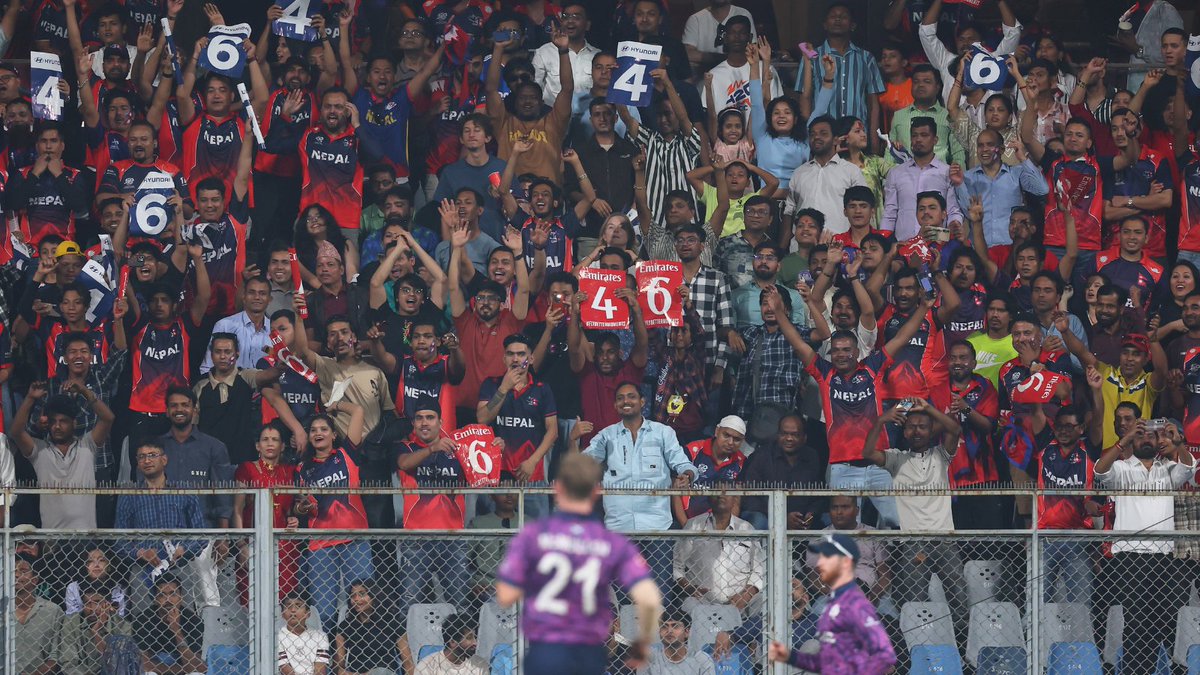 The energy levels were off the charts at the Wankhede as Nepal got across the finish line against Scotland 📈

Grab your #T20WorldCup tickets now and be a part of such iconic moments at the stadiums 🏟️
tickets.cricketworldcup.com/explore/c/icc-…